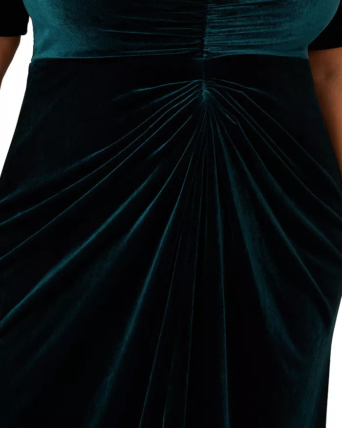 Adrianna Papell Plus Size Ruched Velvet High Low Gown