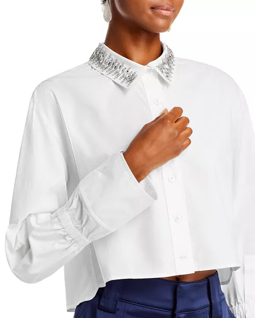 A.L.C. Monica II Embellished Cropped Cotton Shirt