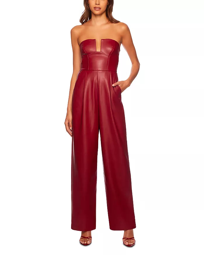 Susana Monaco Strapless Faux Leather Jumpsuit