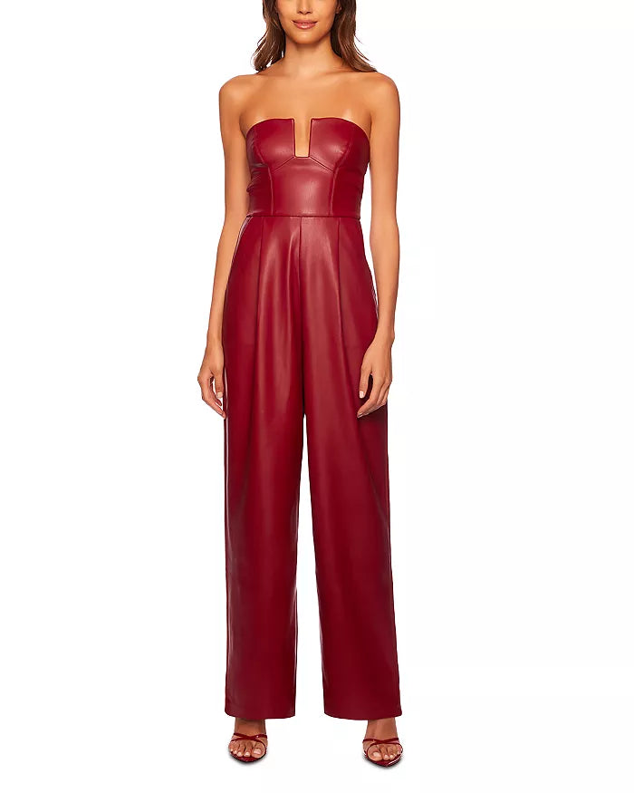 Susana Monaco Strapless Faux Leather Jumpsuit