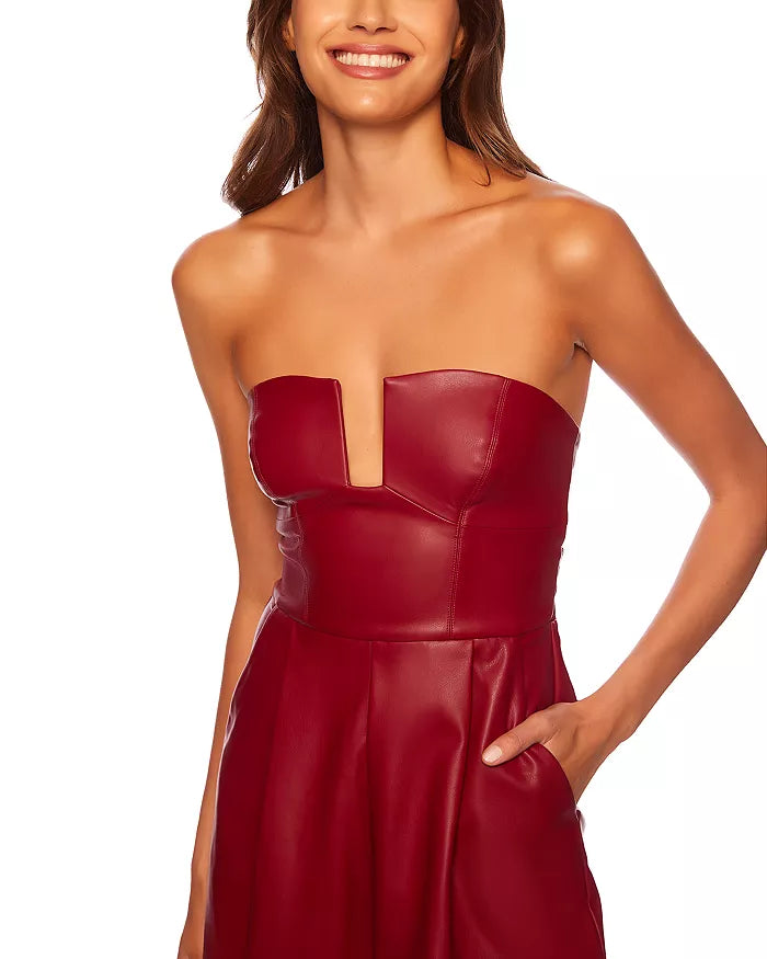 Susana Monaco Strapless Faux Leather Jumpsuit