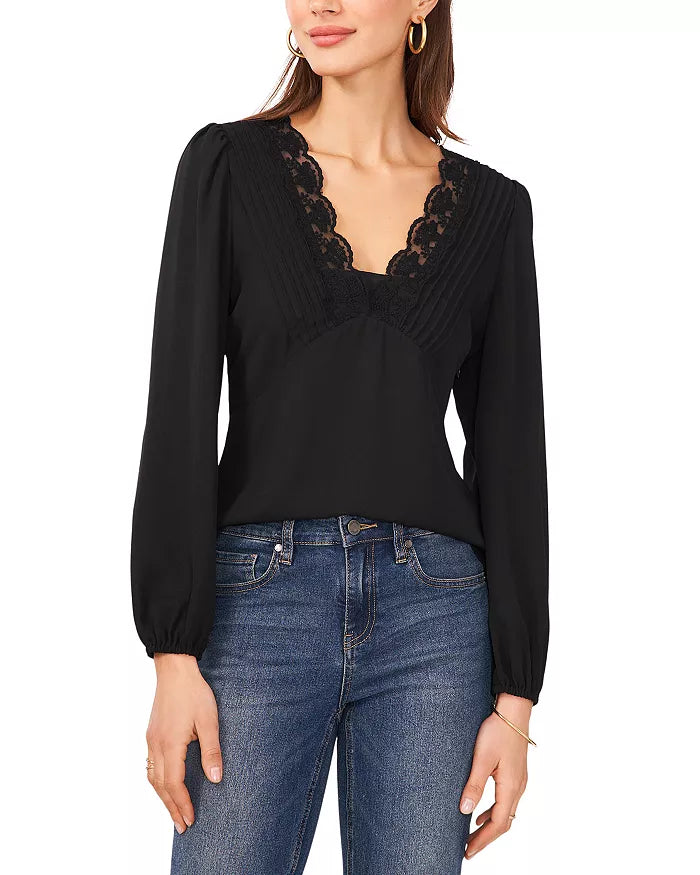 VINCE CAMUTO Lace V Neck Blouse