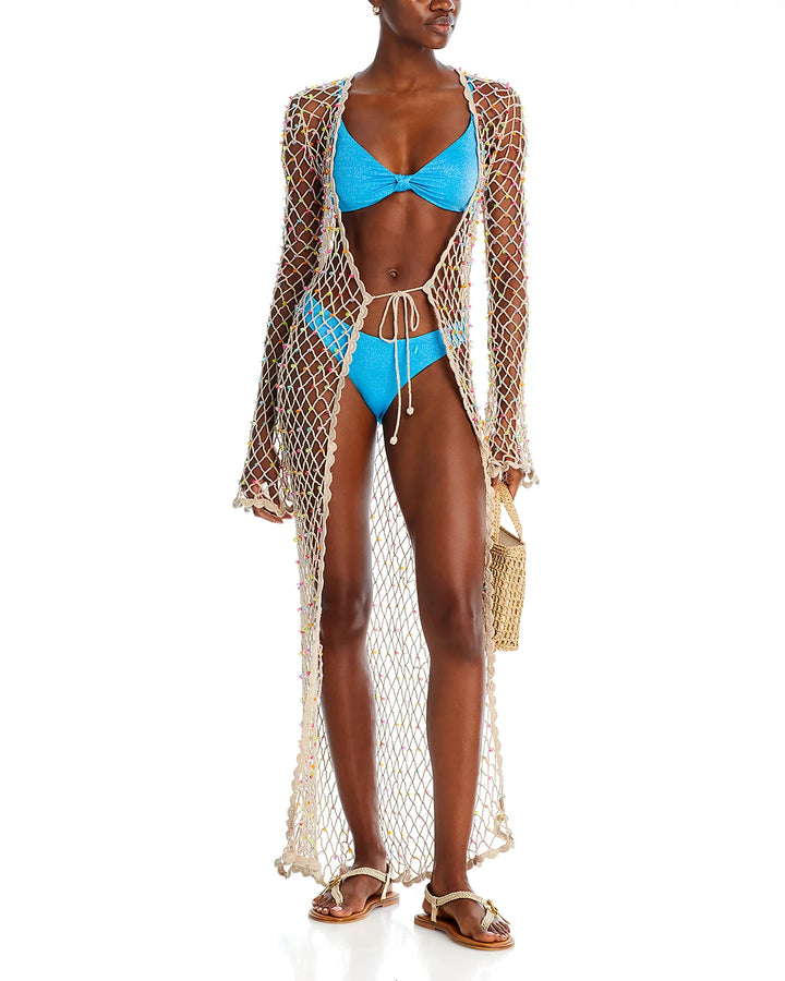 Capittana Deborah Crochet Beaded Duster Cardigan Swim Cover-Up