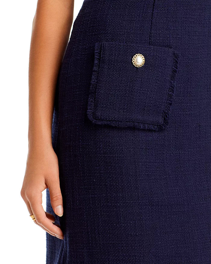 Karl Lagerfeld Paris Sleeveless Tonal Tweed Pocket Sheath Dress