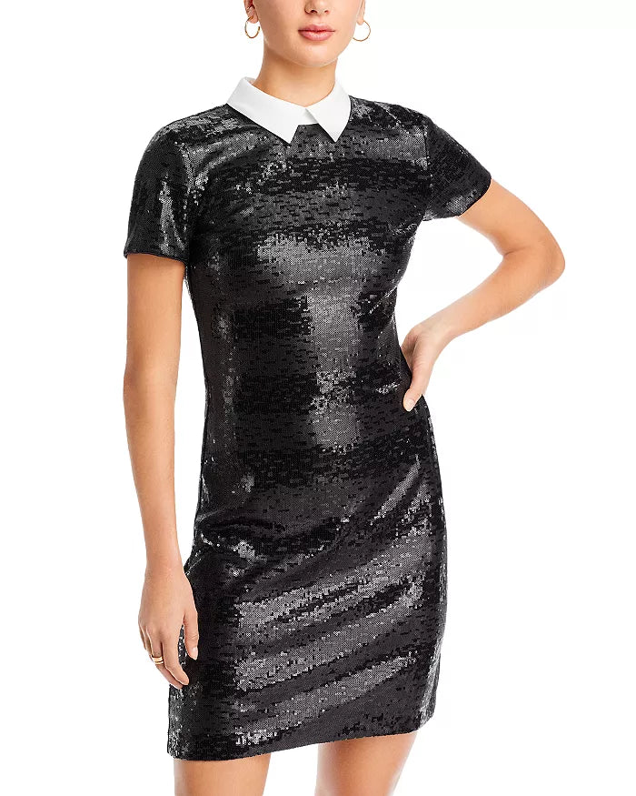 Karl Lagerfeld Paris Contrast Collar Sequin Dress