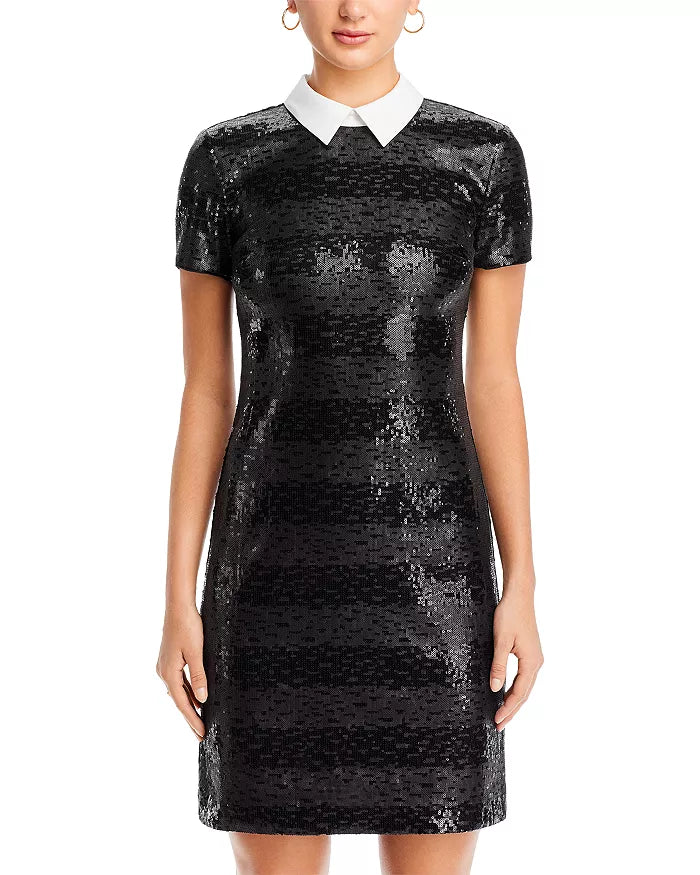 Karl Lagerfeld Paris Contrast Collar Sequin Dress