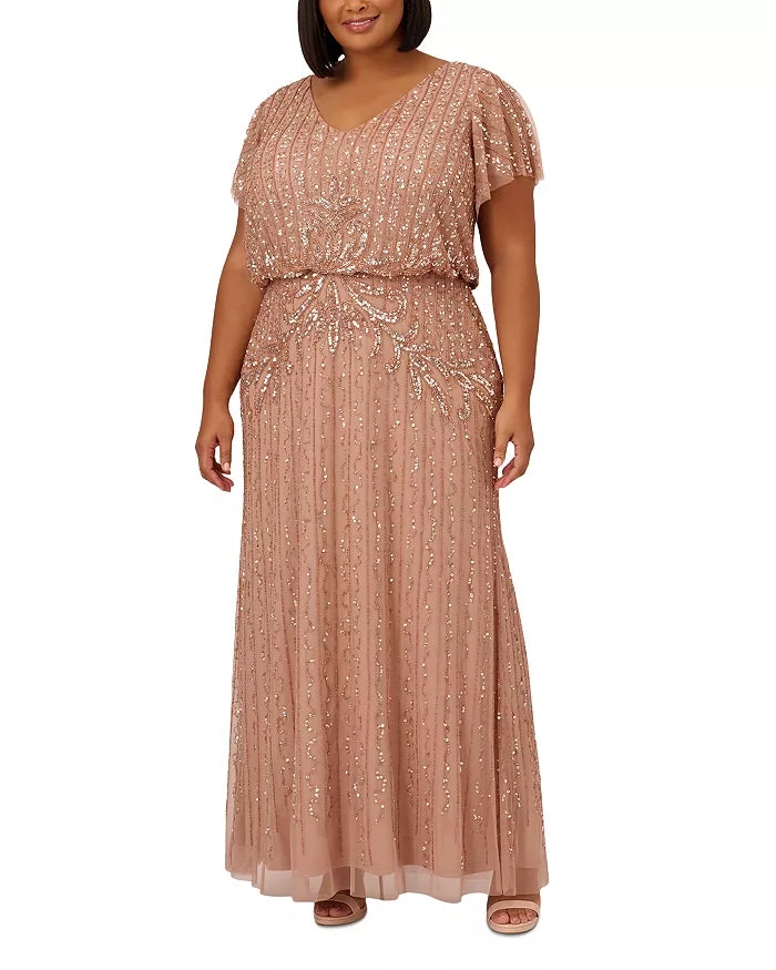 Adrianna Papell Plus Size Beaded Blouson Gown
