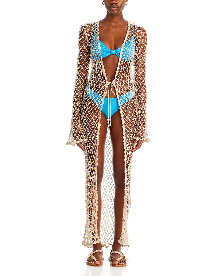 Capittana Deborah Crochet Beaded Duster Cardigan Swim Cover-Up