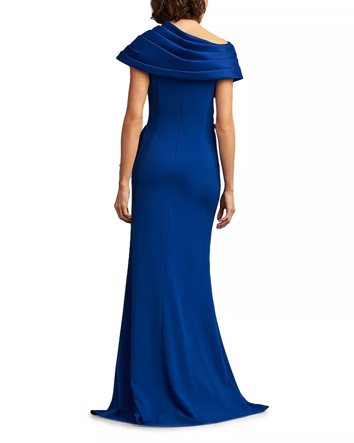 Tadashi Shoji Asymmetrical Ruffled Crepe Gown