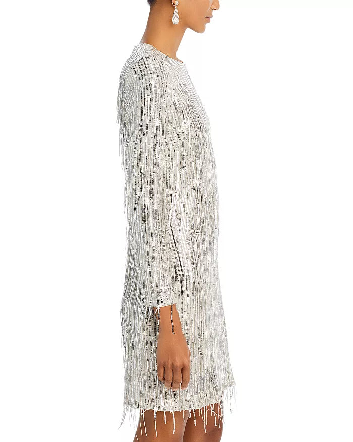 Eliza J Sequin Fringe Long Sleeve Cocktail Dress