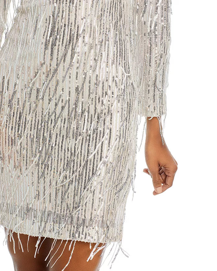 Eliza J Sequin Fringe Long Sleeve Cocktail Dress