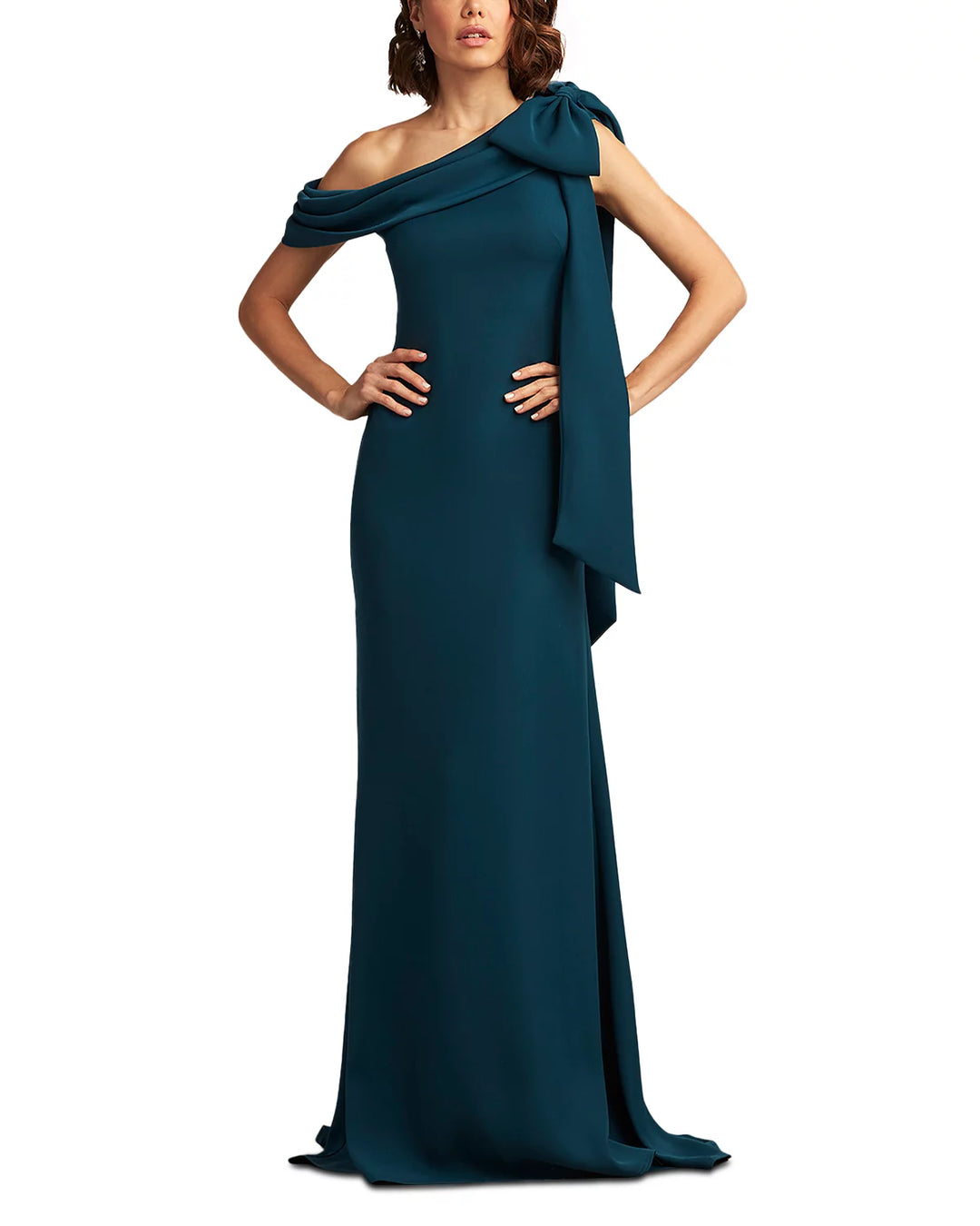 Tadashi Shoji One-Shoulder Crepe Gown