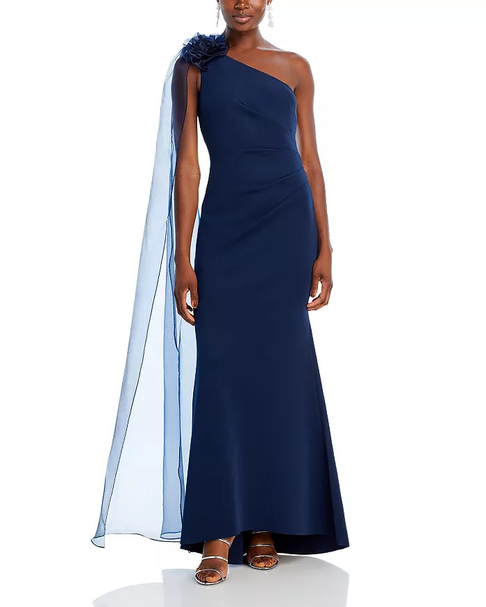 Eliza J One Shoulder Cape Mermaid Gown