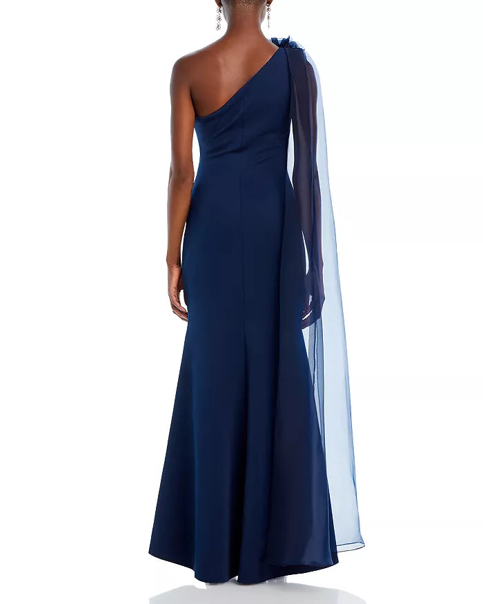 Eliza J One Shoulder Cape Mermaid Gown