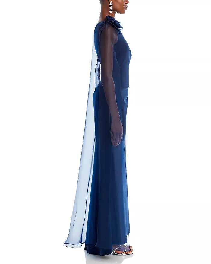 Eliza J One Shoulder Cape Mermaid Gown