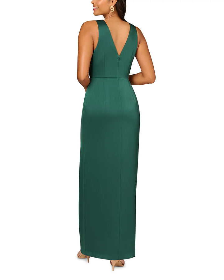 Aidan Mattox Satin V Neck Column Gown