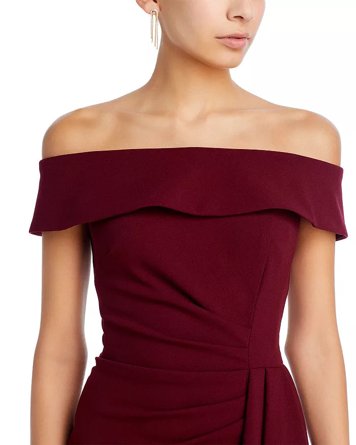 AQUA Off-The-Shoulder Crepe Cocktail Dress