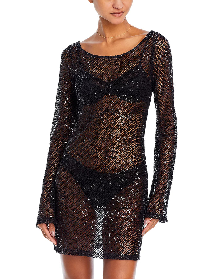 Good American Sequin Mesh Mini Dress Swim Cover-Up