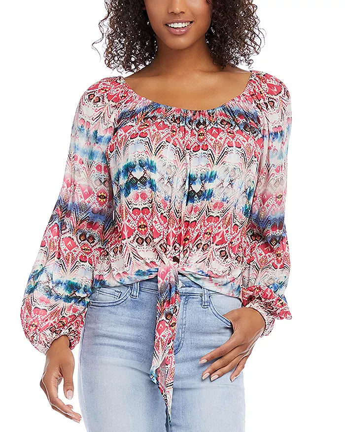 Karen Kane Printed Tie Front Top