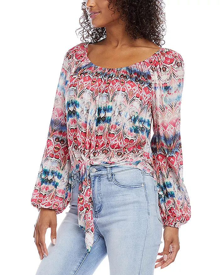 Karen Kane Printed Tie Front Top