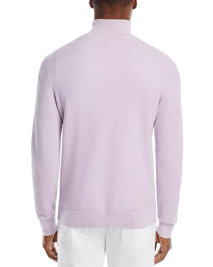 The Men Store Cotton Tipped Textured Birdseye Half Zip Sweater