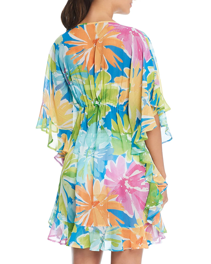 Bleu Rod Beattie Floral Print Ruffled Cover Up Caftan