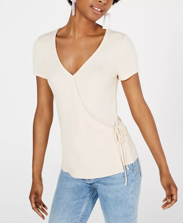 Pink Rose Juniors' Rib-Knit Surplice Top