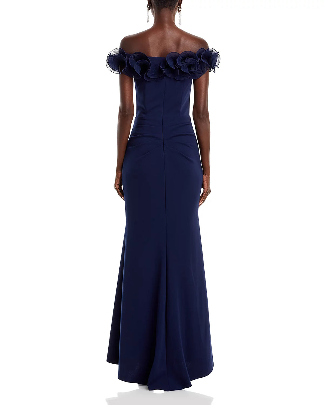 AQUA Ruffled Neck Evening Gown