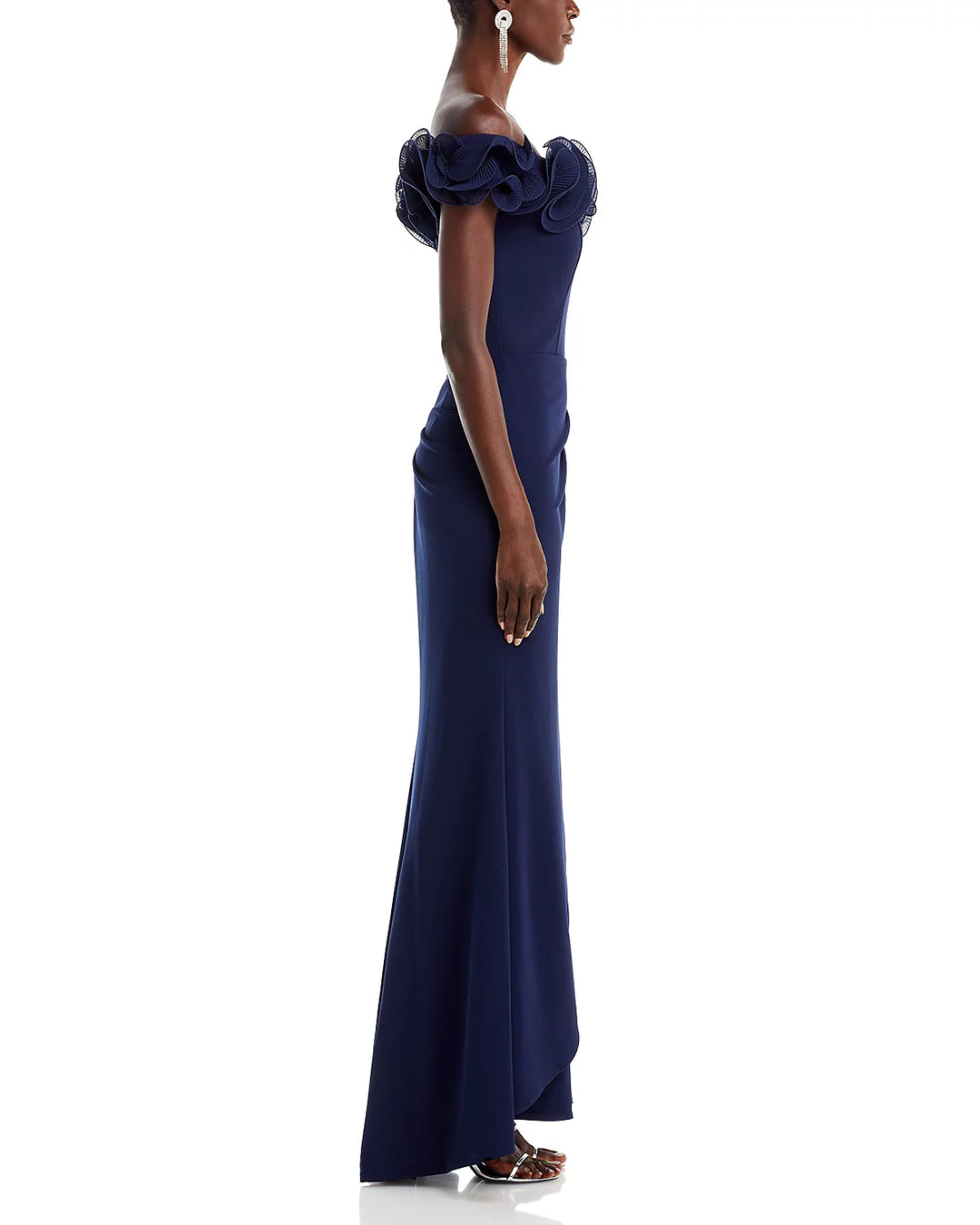 AQUA Ruffled Neck Evening Gown