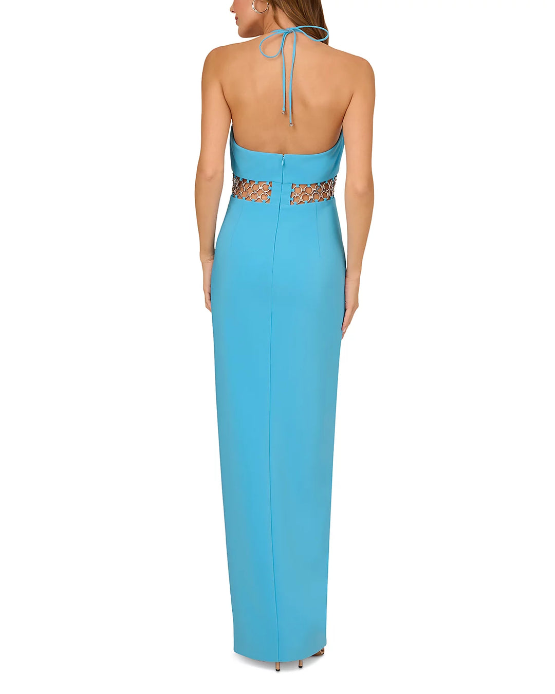 Liv Foster Chain Mesh Inset Halter Gown