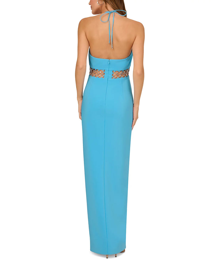 Liv Foster Chain Mesh Inset Halter Gown