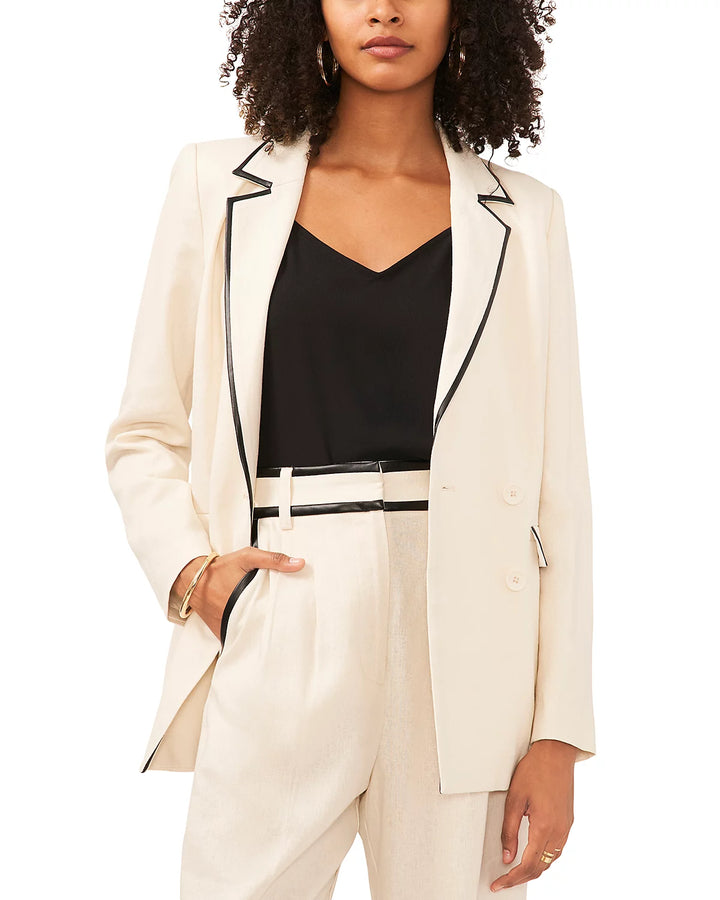 VINCE CAMUTO Faux Leather Trim Double Breasted Blazer