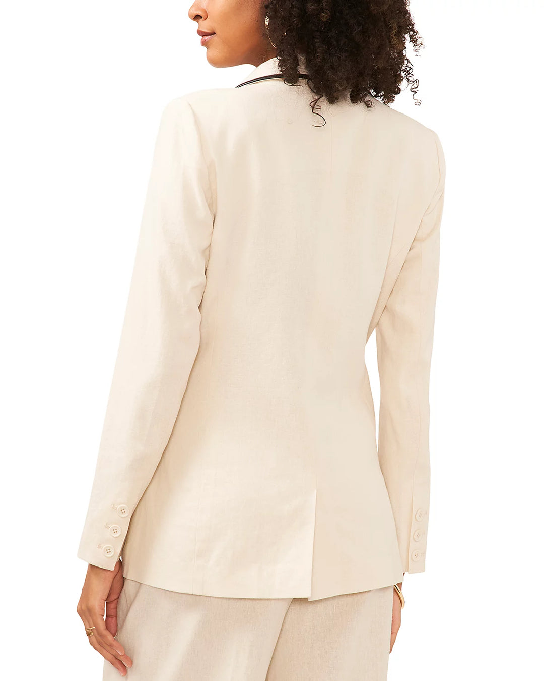 VINCE CAMUTO Faux Leather Trim Double Breasted Blazer