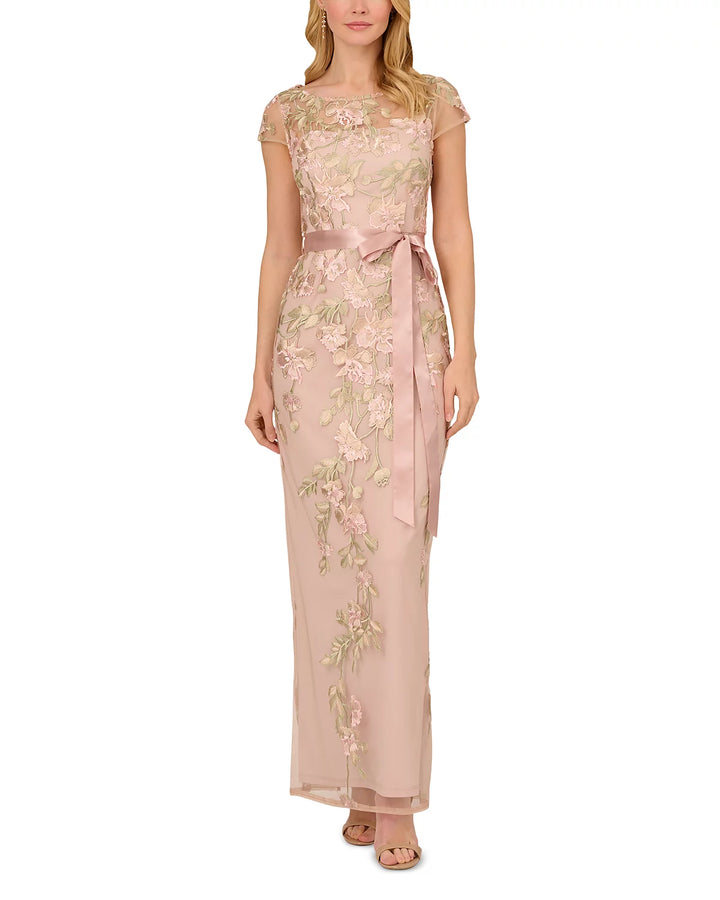 Adrianna Papell Cascading Floral Column Gown