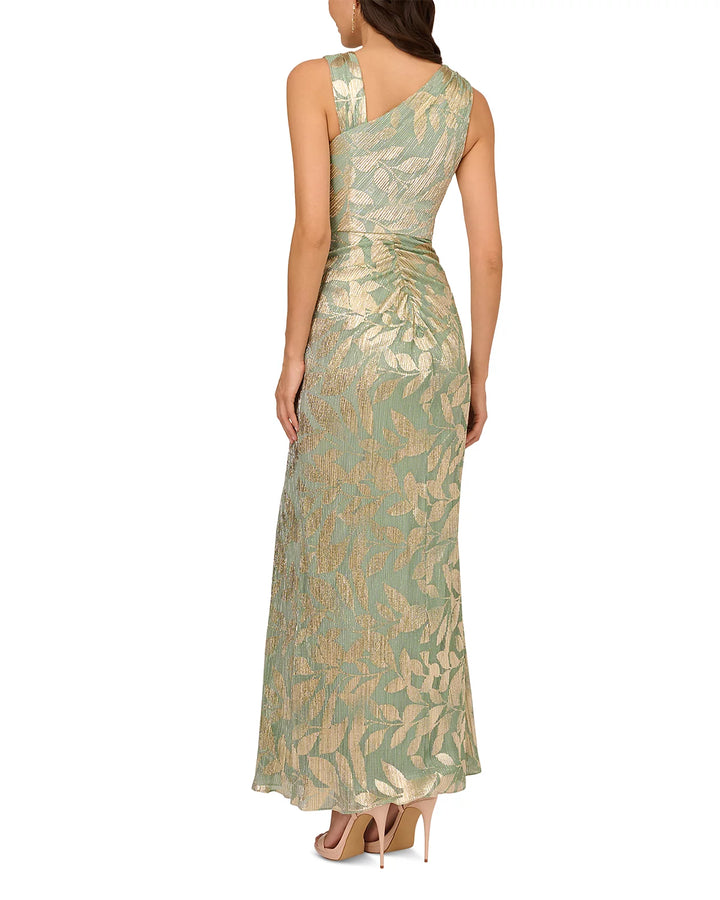 Adrianna Papell Foil Leaf Asymmetric Gown