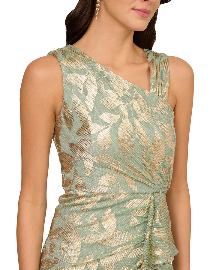 Adrianna Papell Foil Leaf Asymmetric Gown