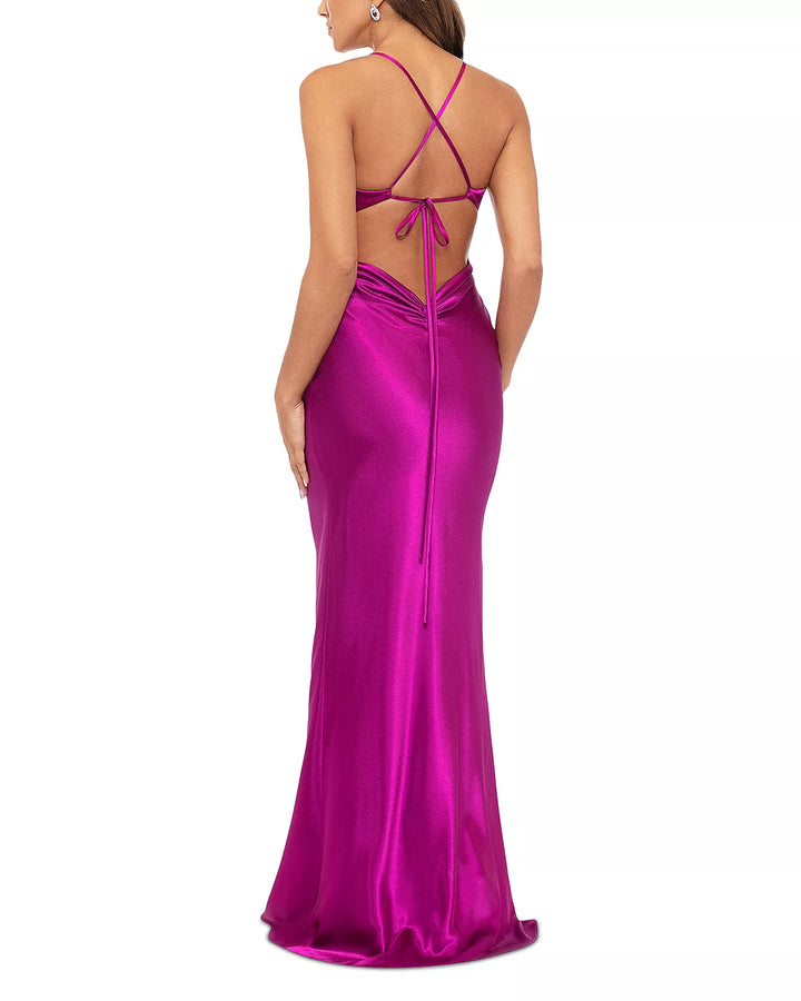 AQUA Satin Open Back Gown