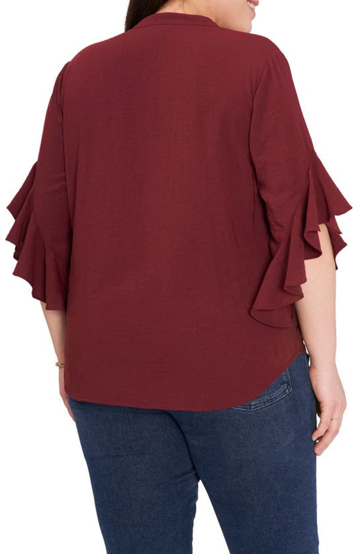 Vince Camuto Plus Size Ruffle Sleeve Henley Blouse