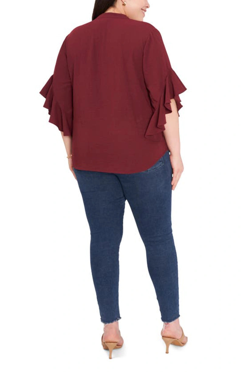 Vince Camuto Plus Size Ruffle Sleeve Henley Blouse