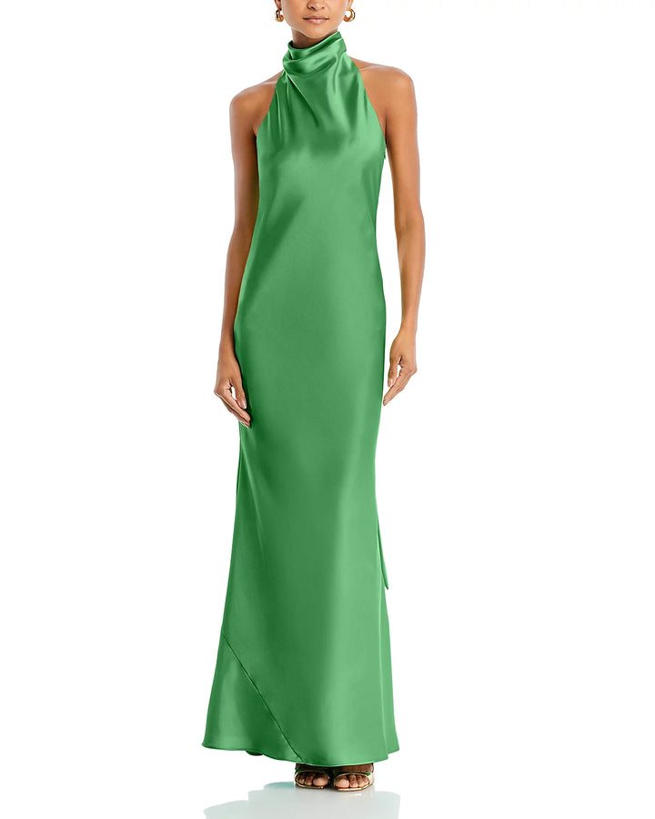 AQUA Charmeuse Halter Neck Long Dress