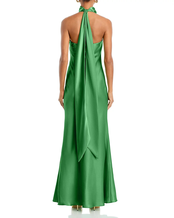 AQUA Charmeuse Halter Neck Long Dress