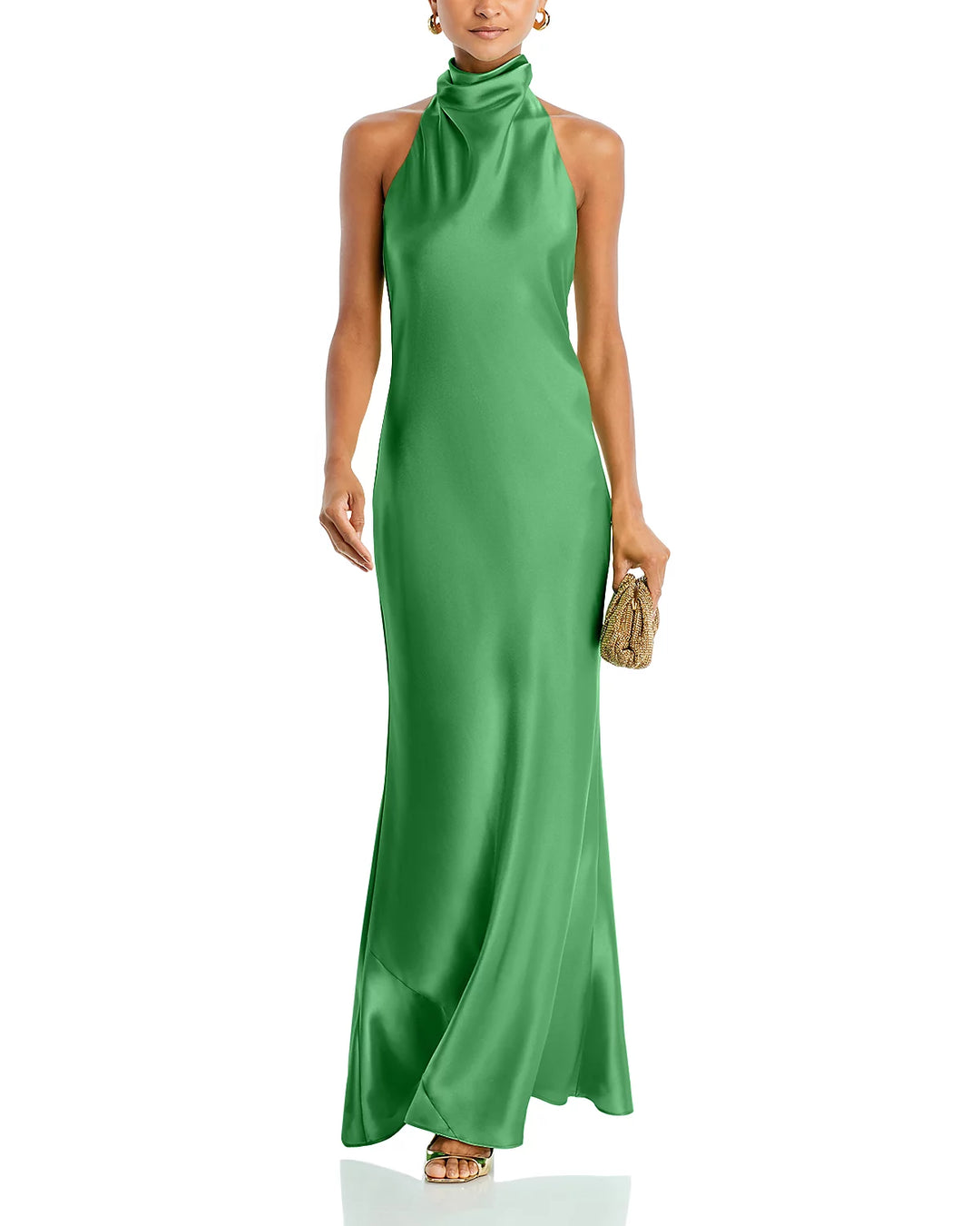 AQUA Charmeuse Halter Neck Long Dress