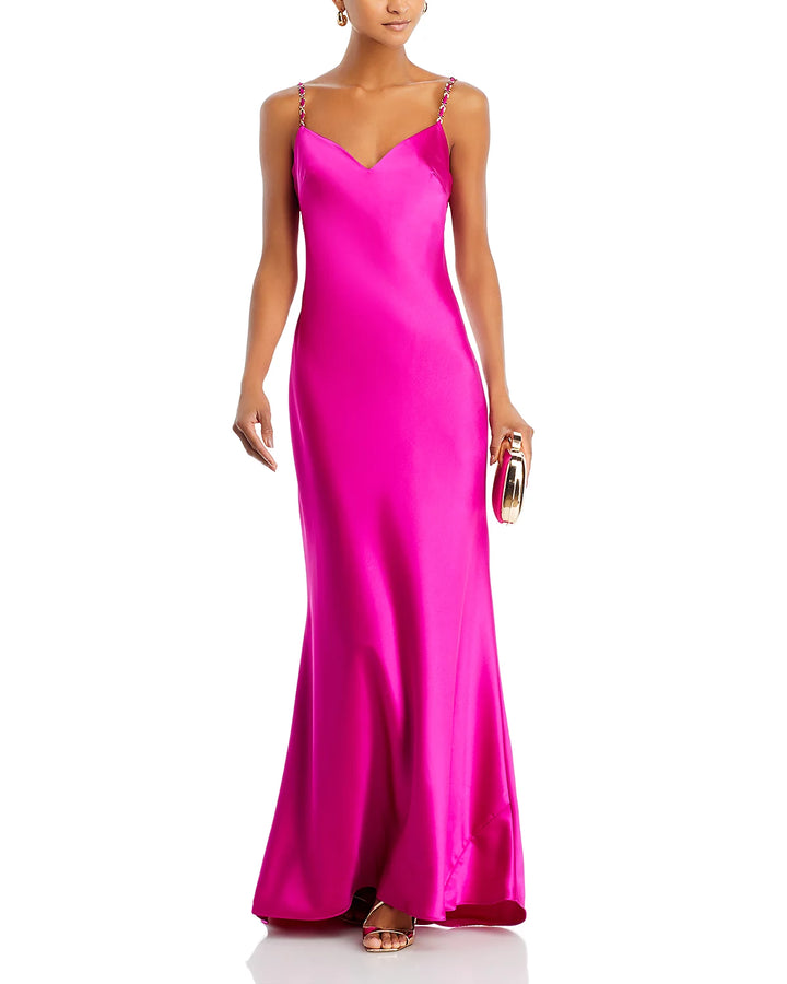 AQUA Satin Cowl Open Back Gown