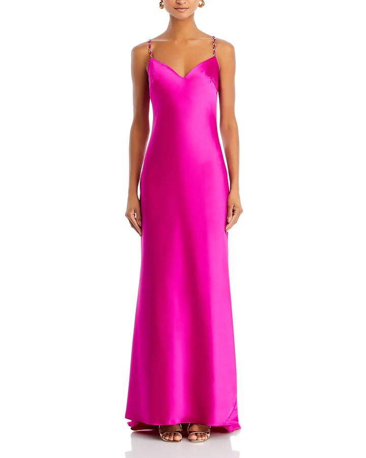 AQUA Satin Cowl Open Back Gown