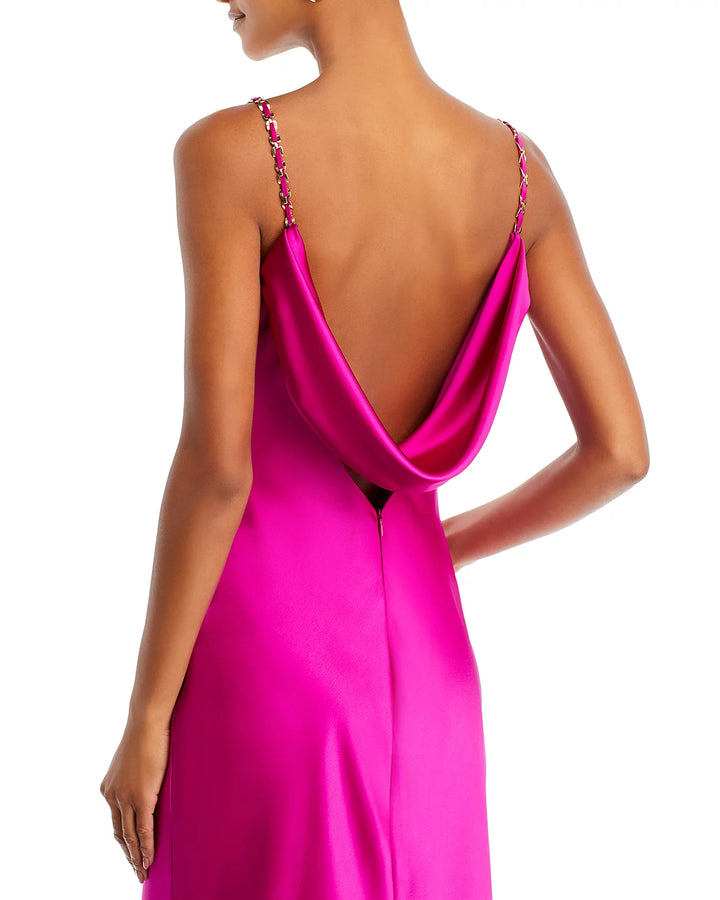 AQUA Satin Cowl Open Back Gown