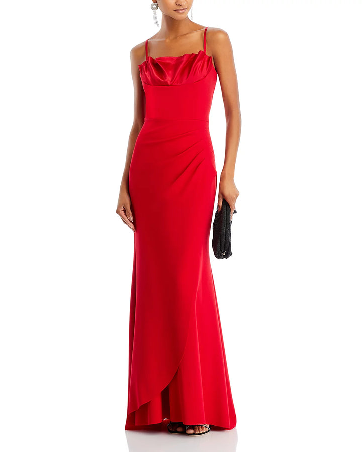 AQUA Scuba Crepe Satin Gown