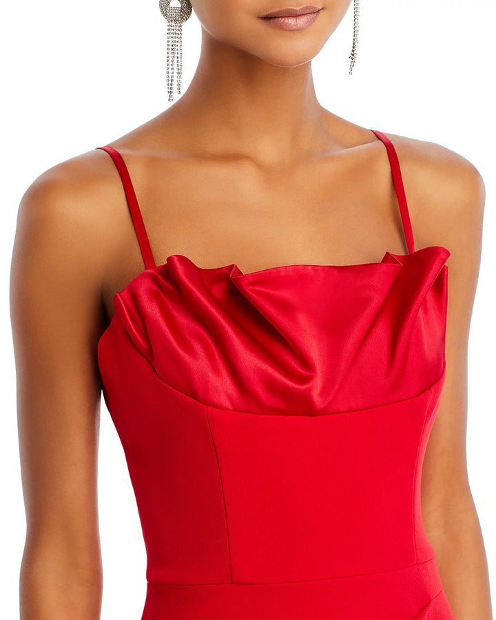 AQUA Scuba Crepe Satin Gown