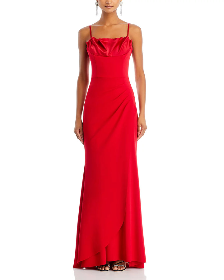 AQUA Scuba Crepe Satin Gown