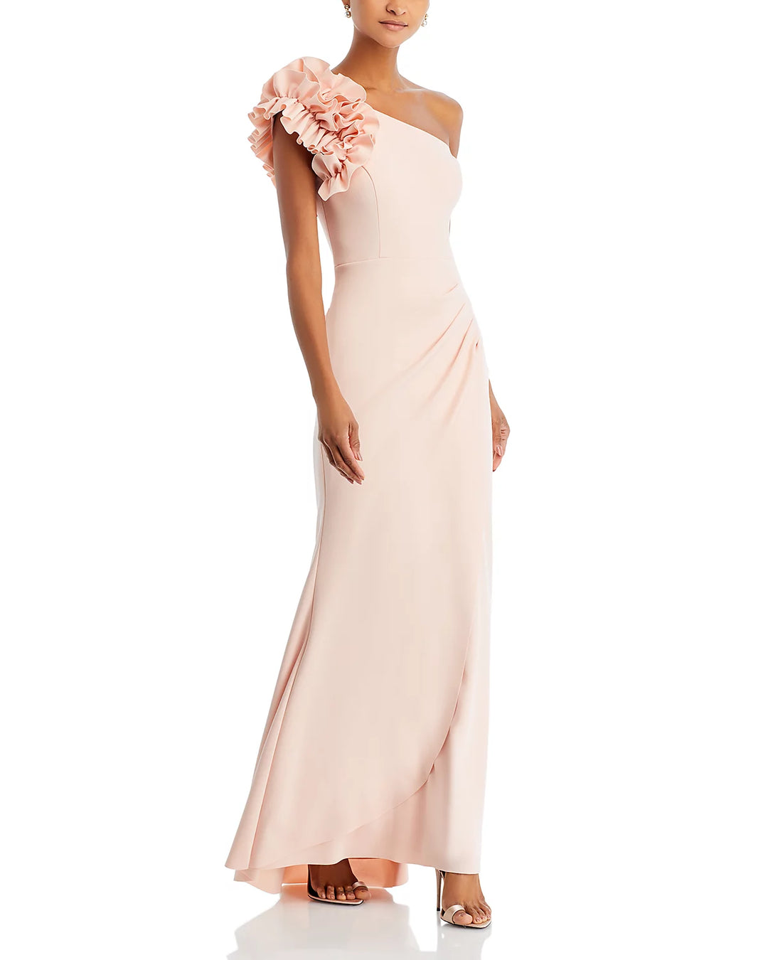 AQUA One Shoulder Ruffle Crepe Gown DGFOutlet AQUA One Shoulder Ruffle Crepe Gown DGFOutlet