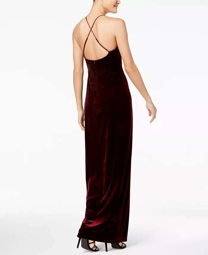 Teeze Me Juniors' Velvet Strappy-Back Gown